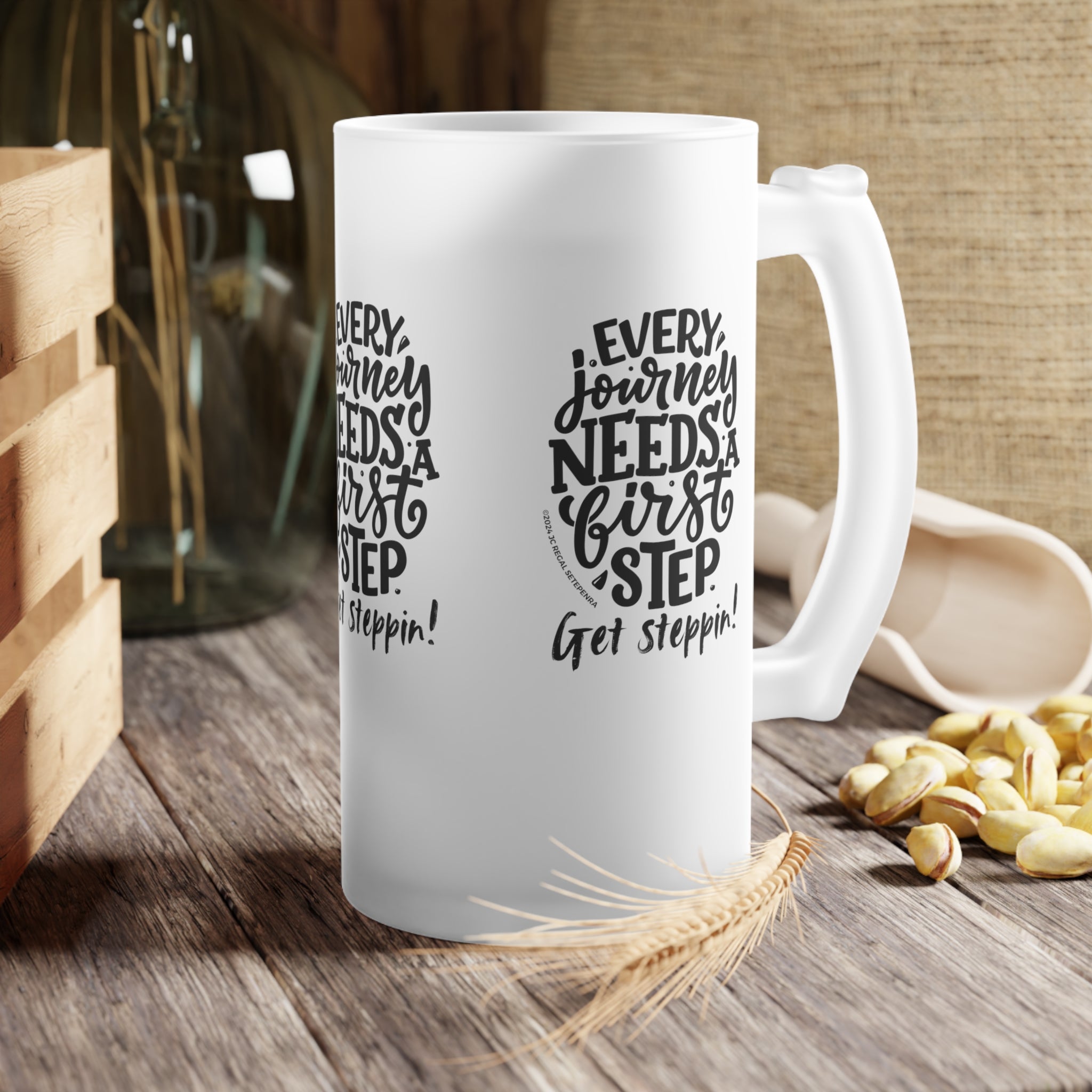 Get Steppin! Frosted Glass Beer Mug, 16oz SETEPENRA Mug.