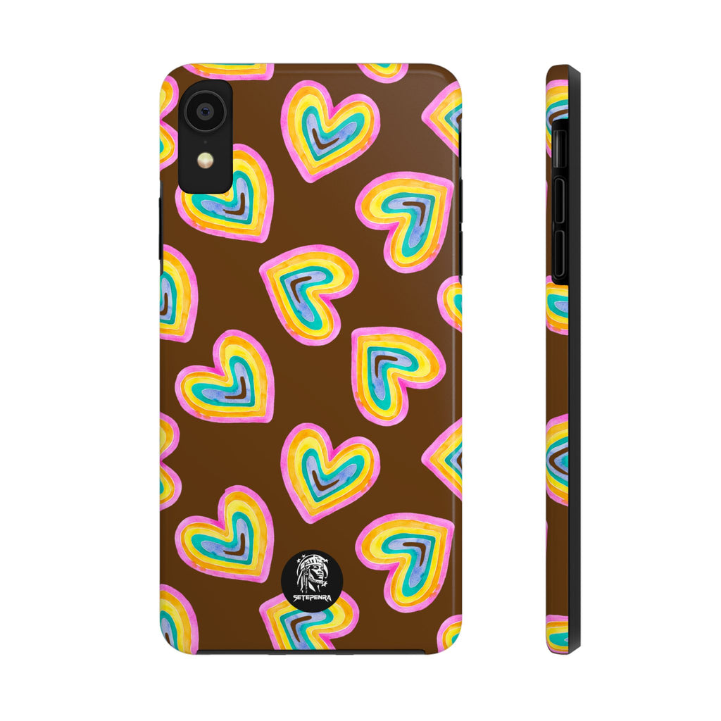 Rainbow Heart Tough Phone Case (For iPhone, Galaxy & More) - Brown SETEPENRA Phone Case.