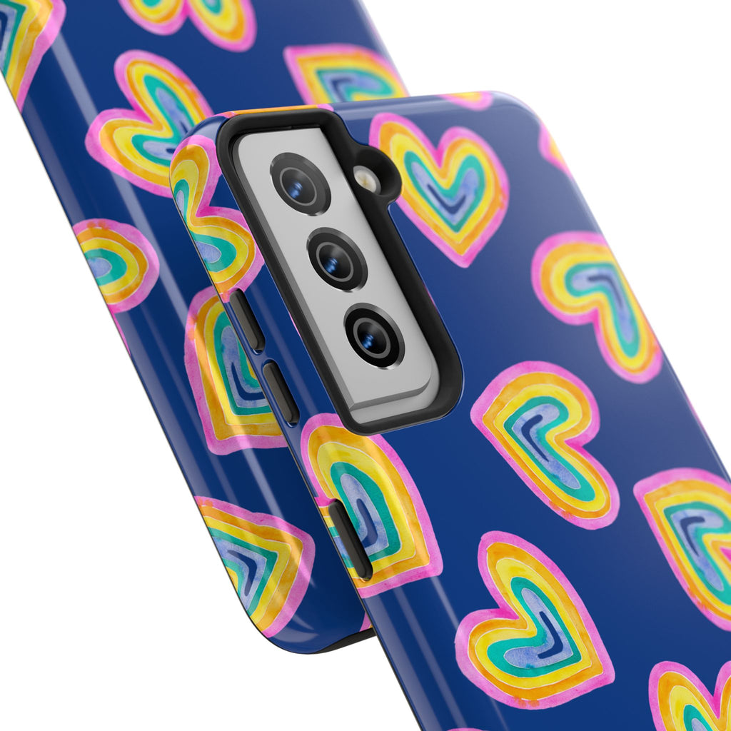 Rainbow Heart Tough Phone Case (For iPhone, Galaxy & More) - Dark Blue
