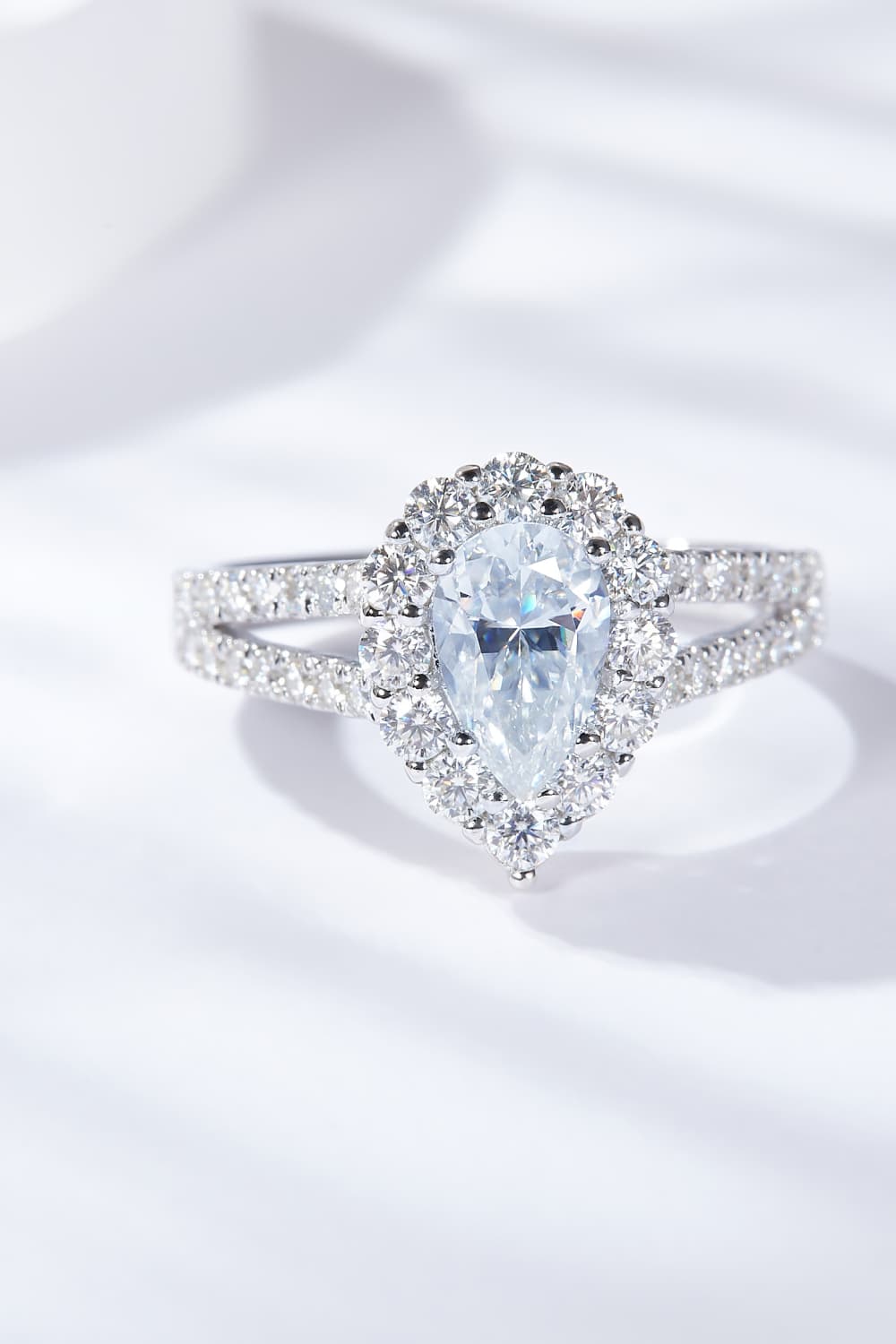 1 Carat Moissanite Teardrop Split Shank Ring SETEPENRA .