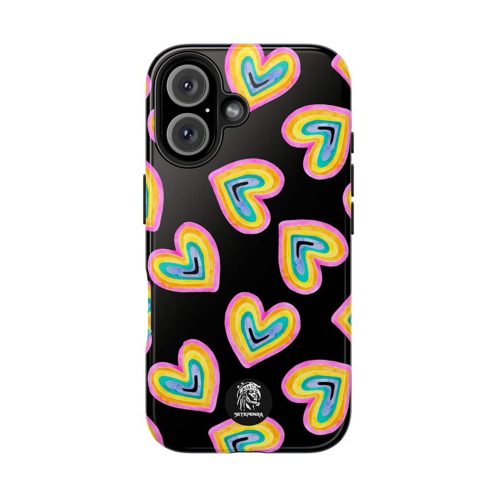 Rainbow Heart Tough Phone Case (For iPhone, Galaxy & More) - Black