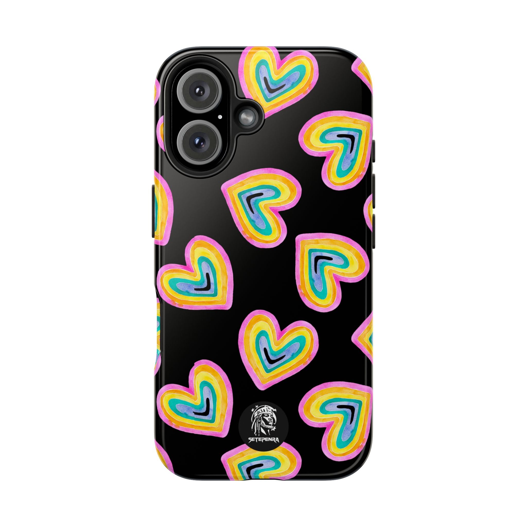 Rainbow Heart Tough Phone Case (For iPhone, Galaxy & More) - Black
