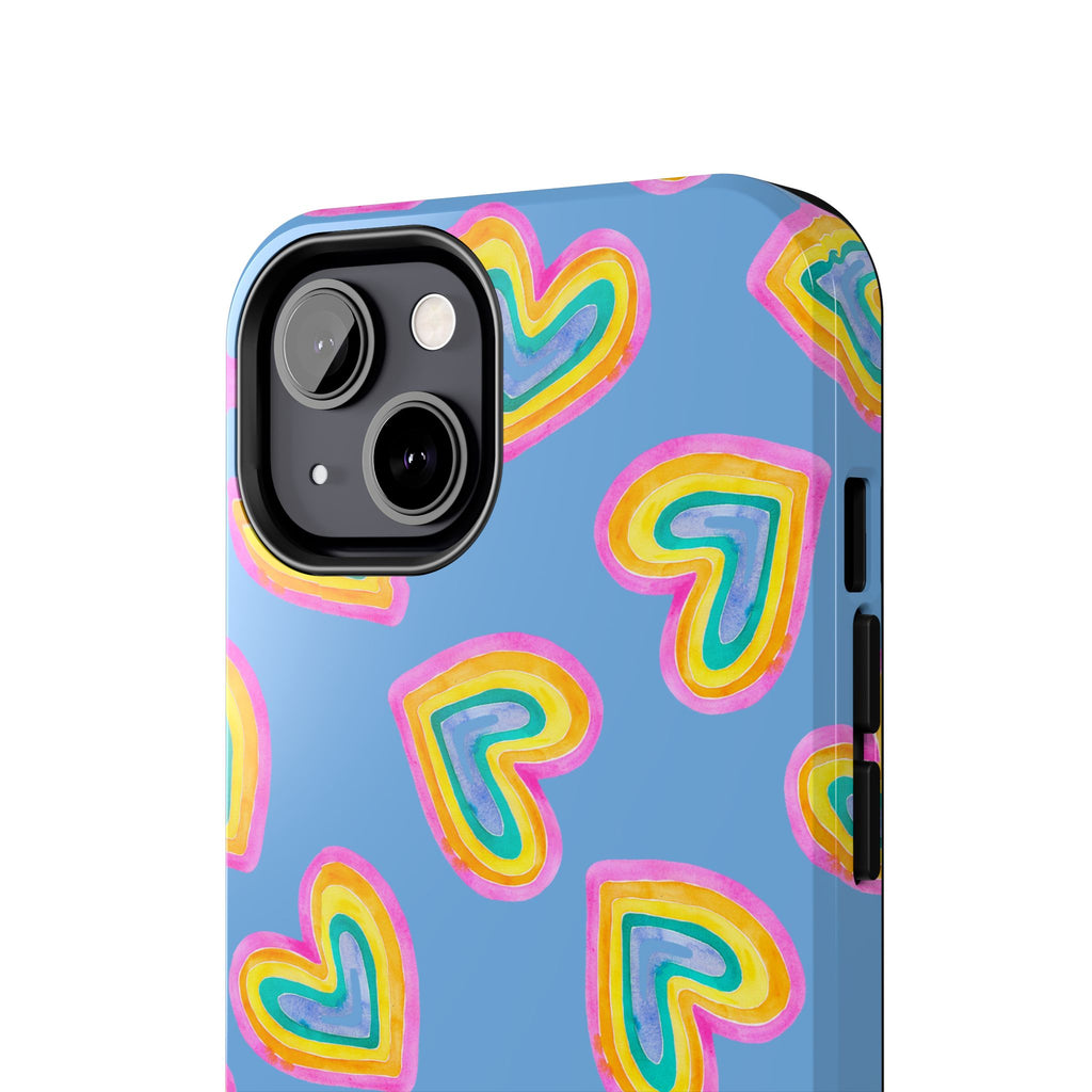 Rainbow Heart Tough Phone Case (For iPhone, Galaxy & More) - Light Blue