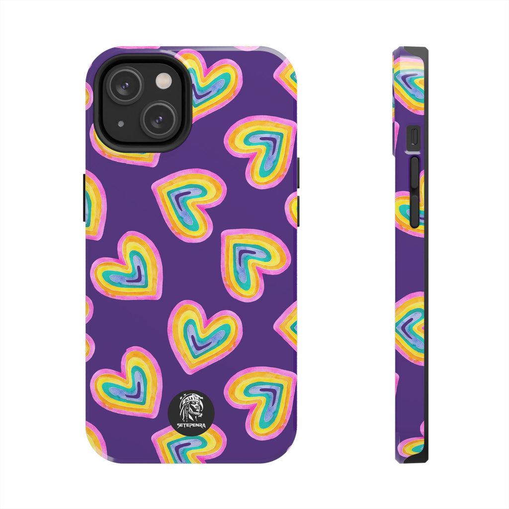 Rainbow Heart Tough Phone Case (For iPhone, Galaxy & More) - Purple SETEPENRA Phone Case.