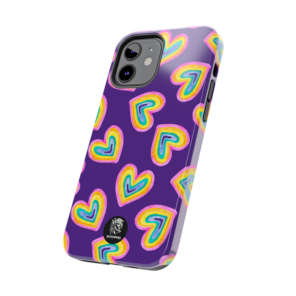 Rainbow Heart Tough Phone Case (For iPhone, Galaxy & More) - Purple