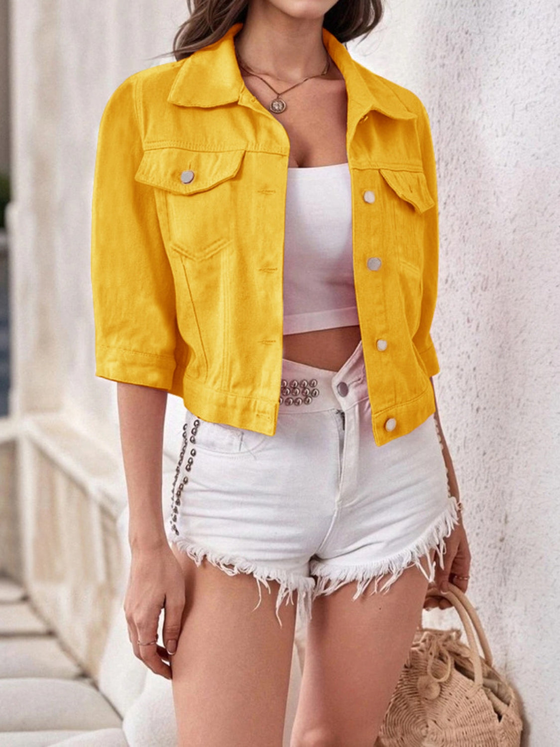 Full Size Cropped  Denim Jacket Plus Size SETEPENRA .