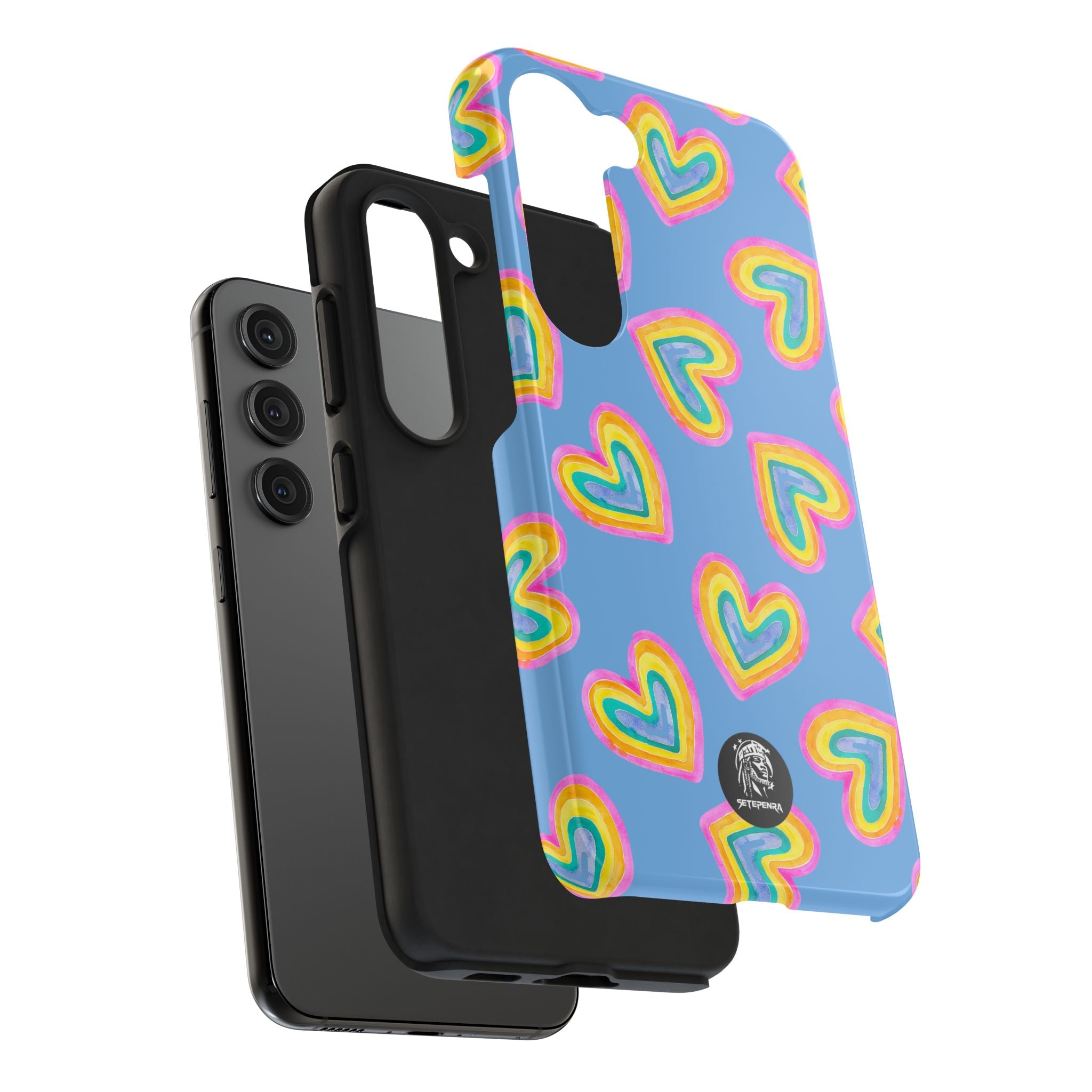 Rainbow Heart Tough Phone Case (For iPhone, Galaxy & More) - Light Blue