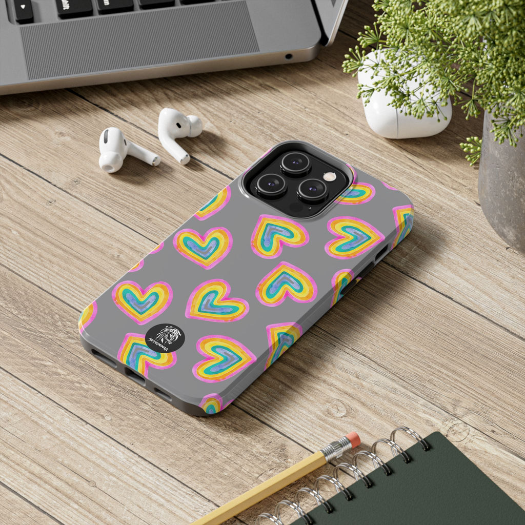 Rainbow Heart Tough Phone Case (For iPhone, Galaxy & More) - Grey