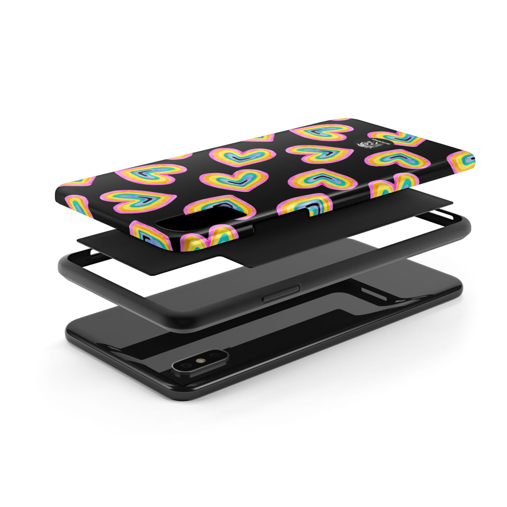 Rainbow Heart Tough Phone Case (For iPhone, Galaxy & More) - Black
