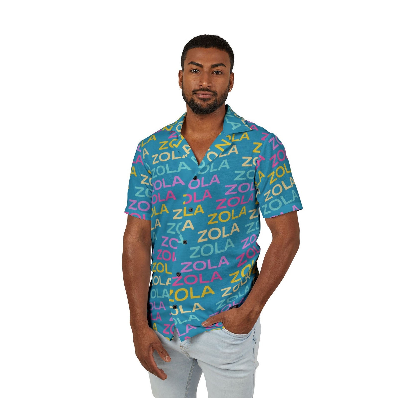 Zola Men's Hawaiian Camp Shirt (Turquoise) SETEPENRA All Over Prints.