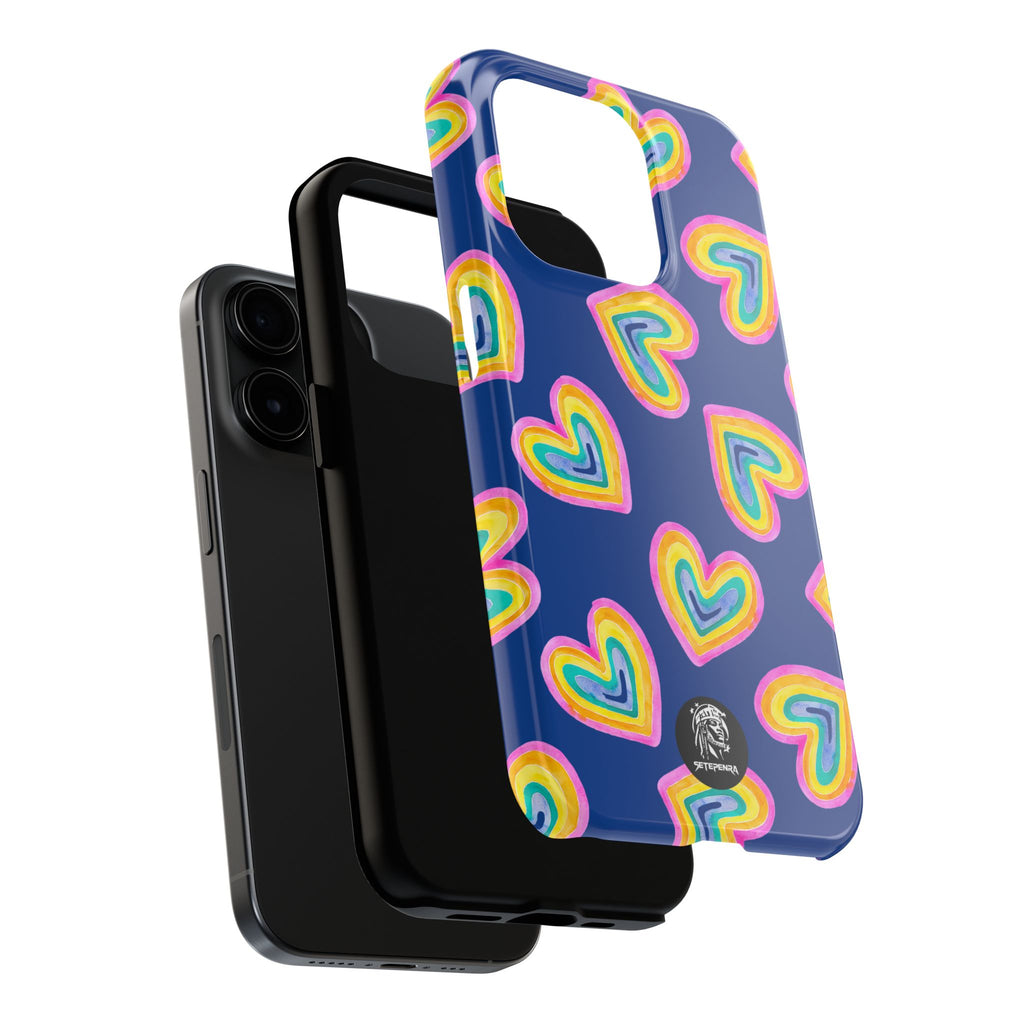 Rainbow Heart Tough Phone Case (For iPhone, Galaxy & More) - Dark Blue
