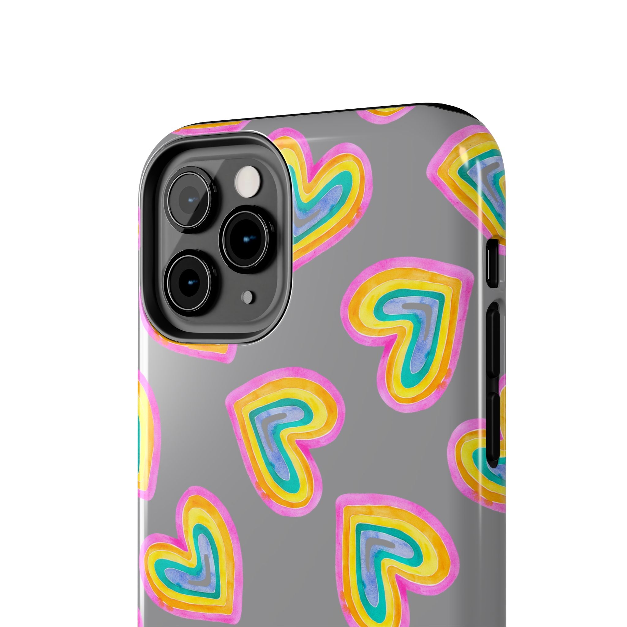 Rainbow Heart Tough Phone Case (For iPhone, Galaxy & More) - Grey