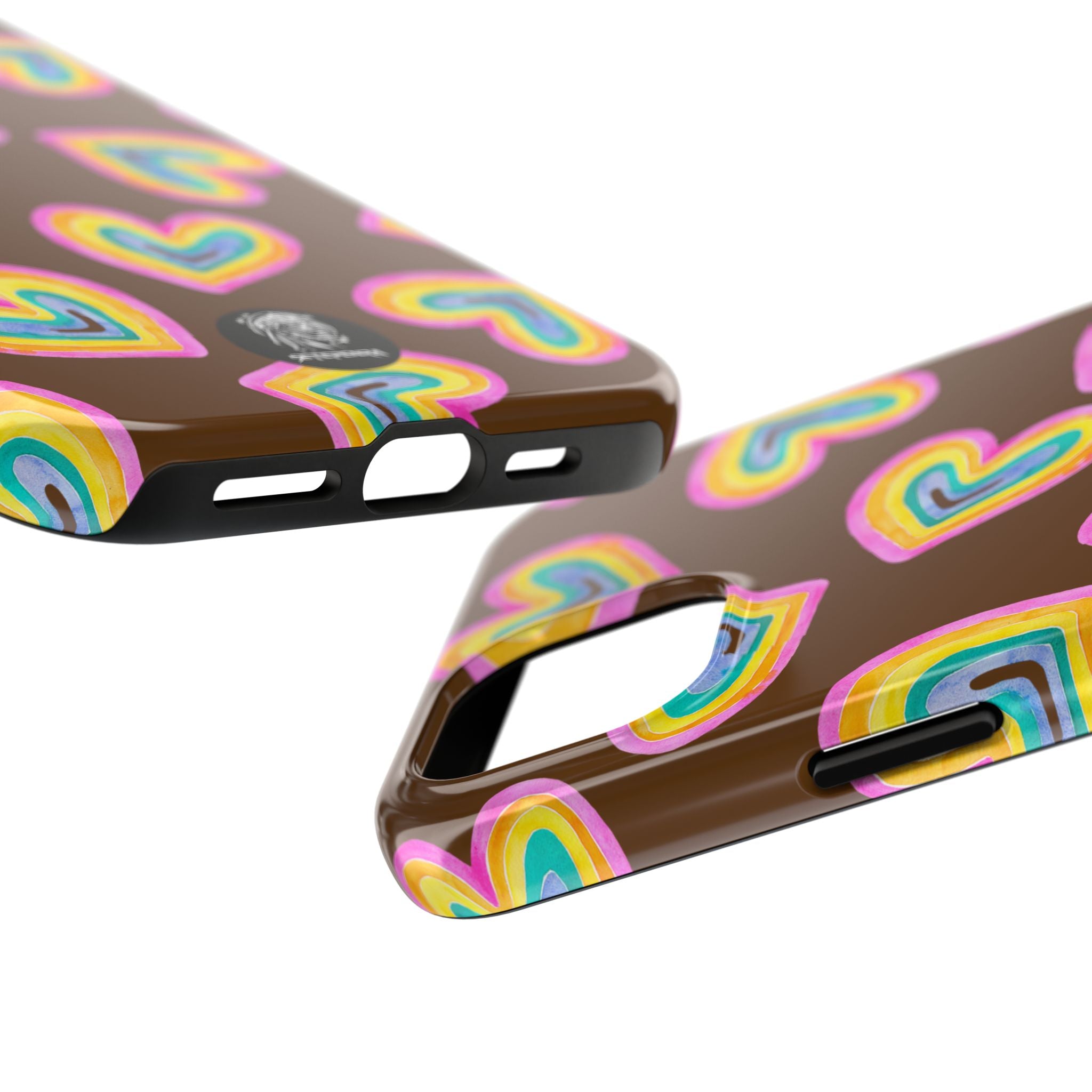 Rainbow Heart Tough Phone Case (For iPhone, Galaxy & More) - Brown