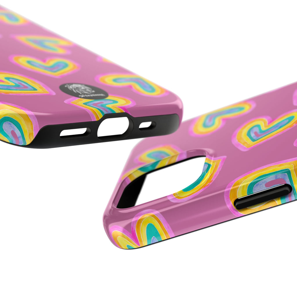 Rainbow Heart Tough Phone Case (For iPhone, Galaxy & More) - Light Pink