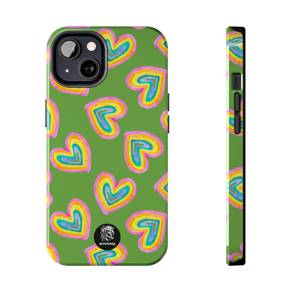 Rainbow Heart Tough Phone Case (For iPhone, Galaxy & More) - Green
