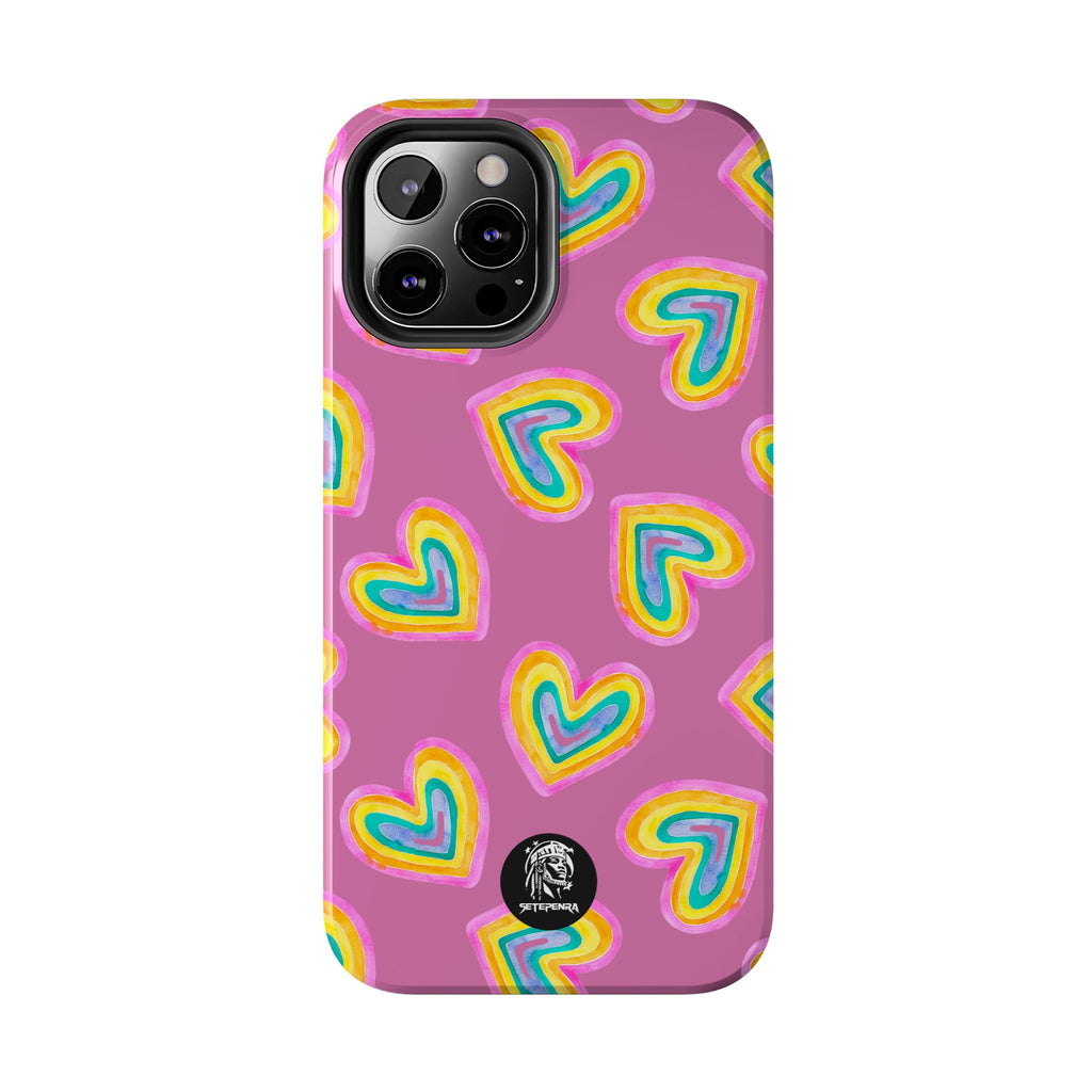 Rainbow Heart Tough Phone Case (For iPhone, Galaxy & More) - Light Pink