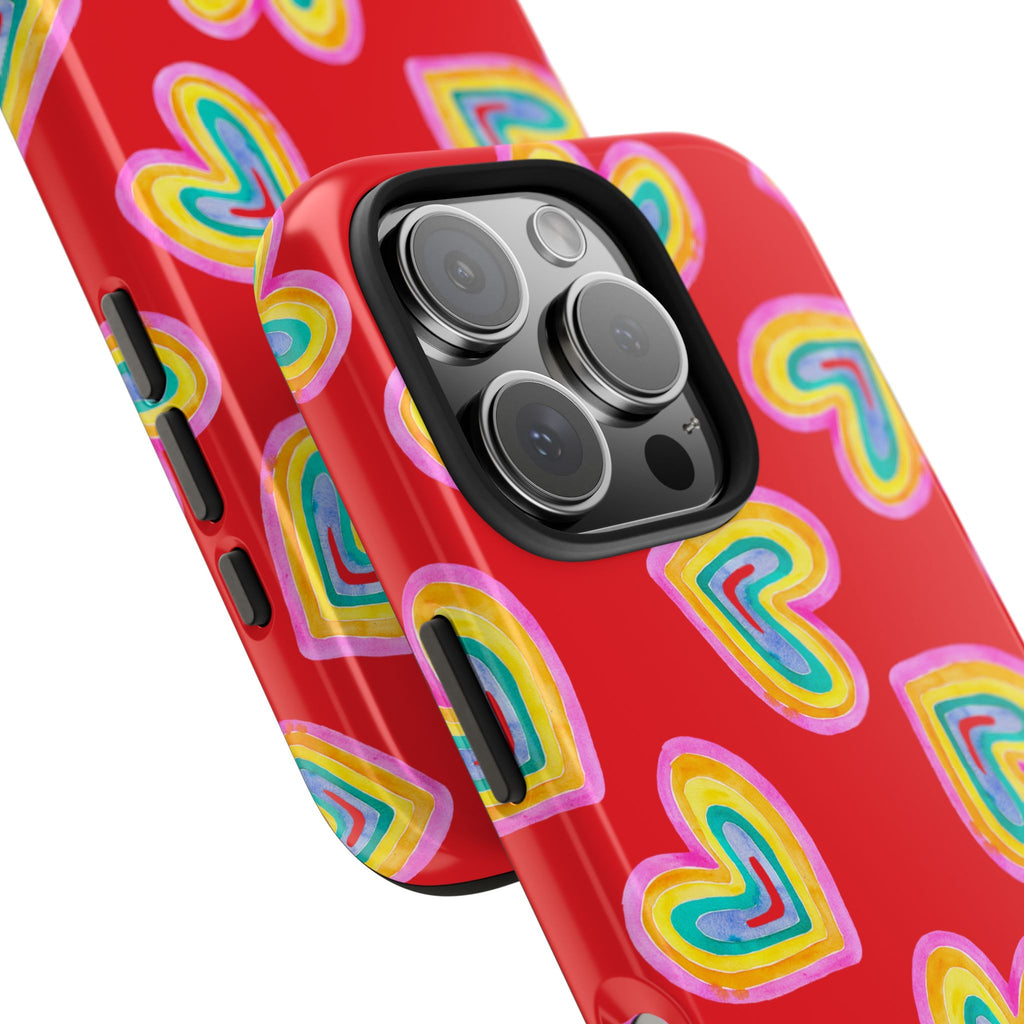 Rainbow Heart Tough Phone Case (For iPhone, Galaxy & More) - Red