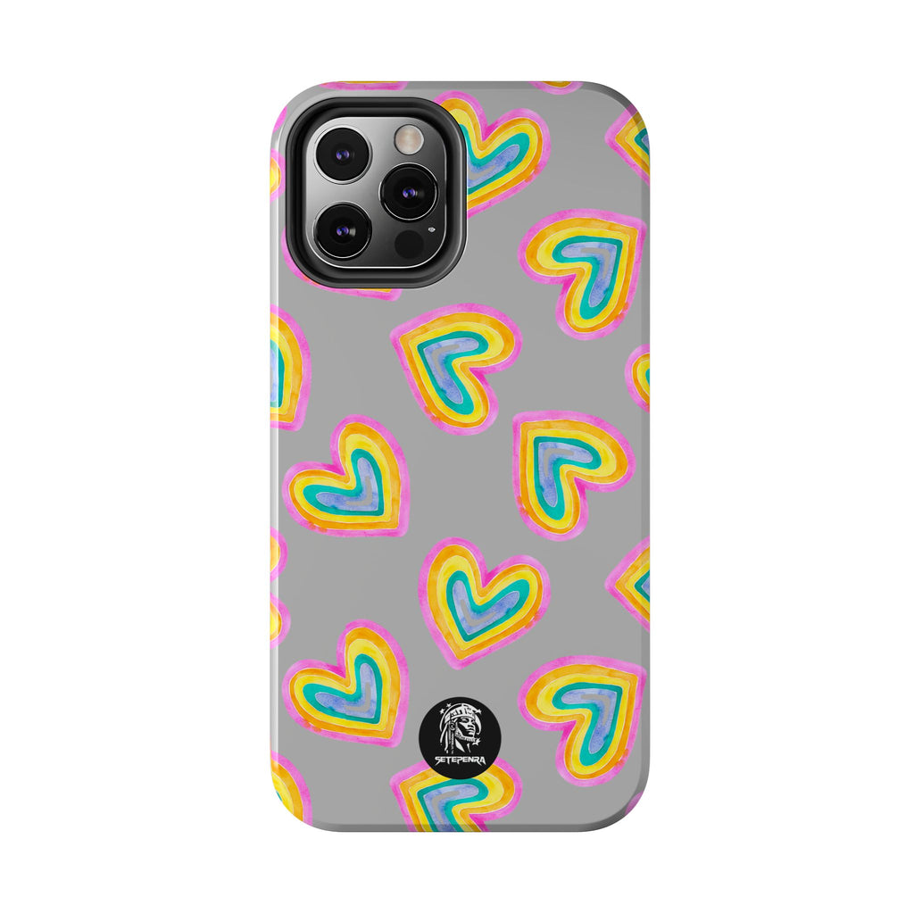 Rainbow Heart Tough Phone Case (For iPhone, Galaxy & More) - Light Grey