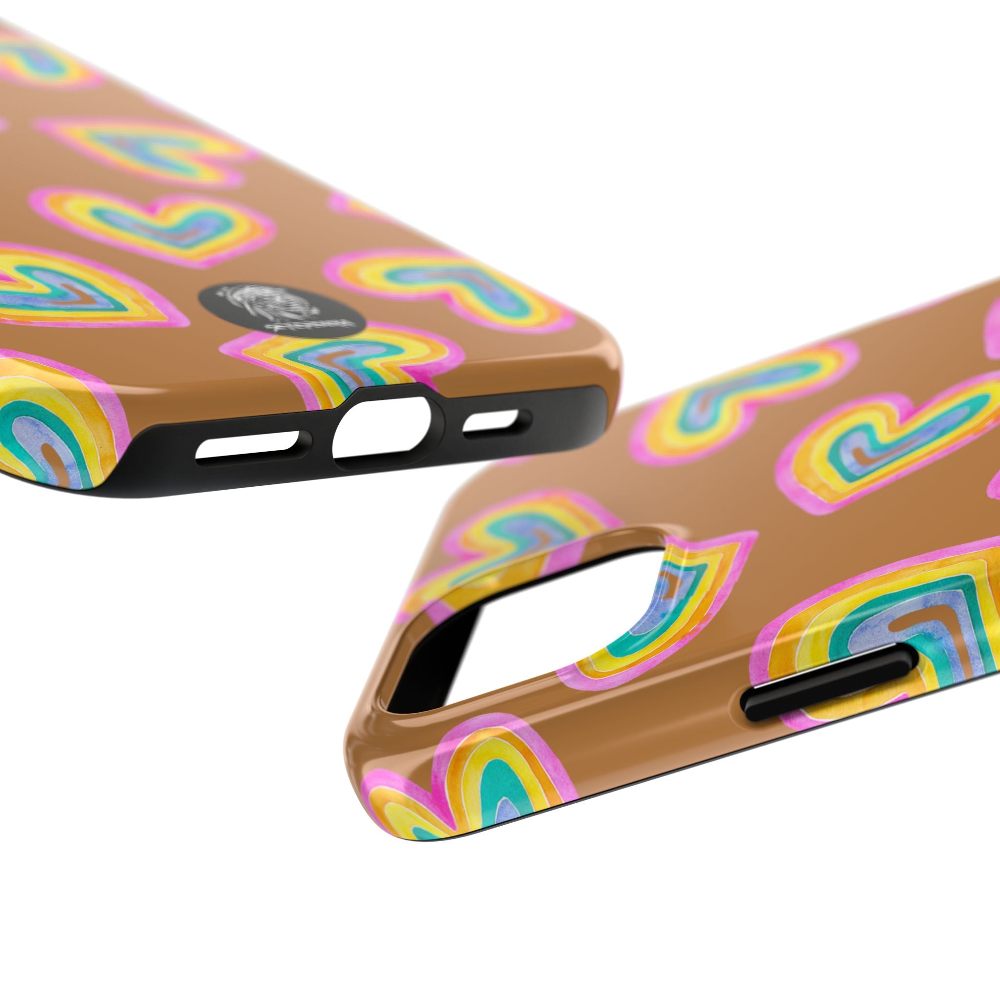 Rainbow Heart Tough Phone Case (For iPhone, Galaxy & More) - Light Brown