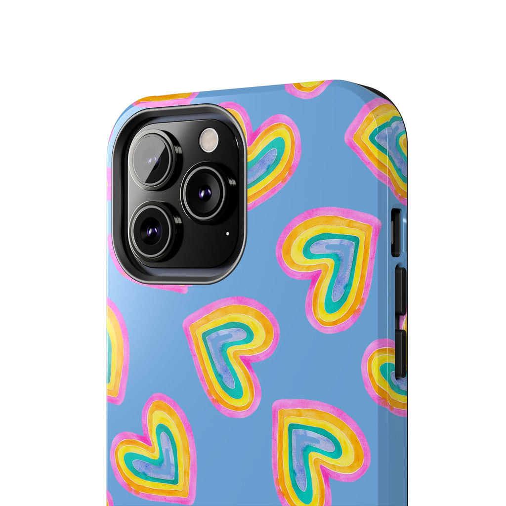 Rainbow Heart Tough Phone Case (For iPhone, Galaxy & More) - Light Blue