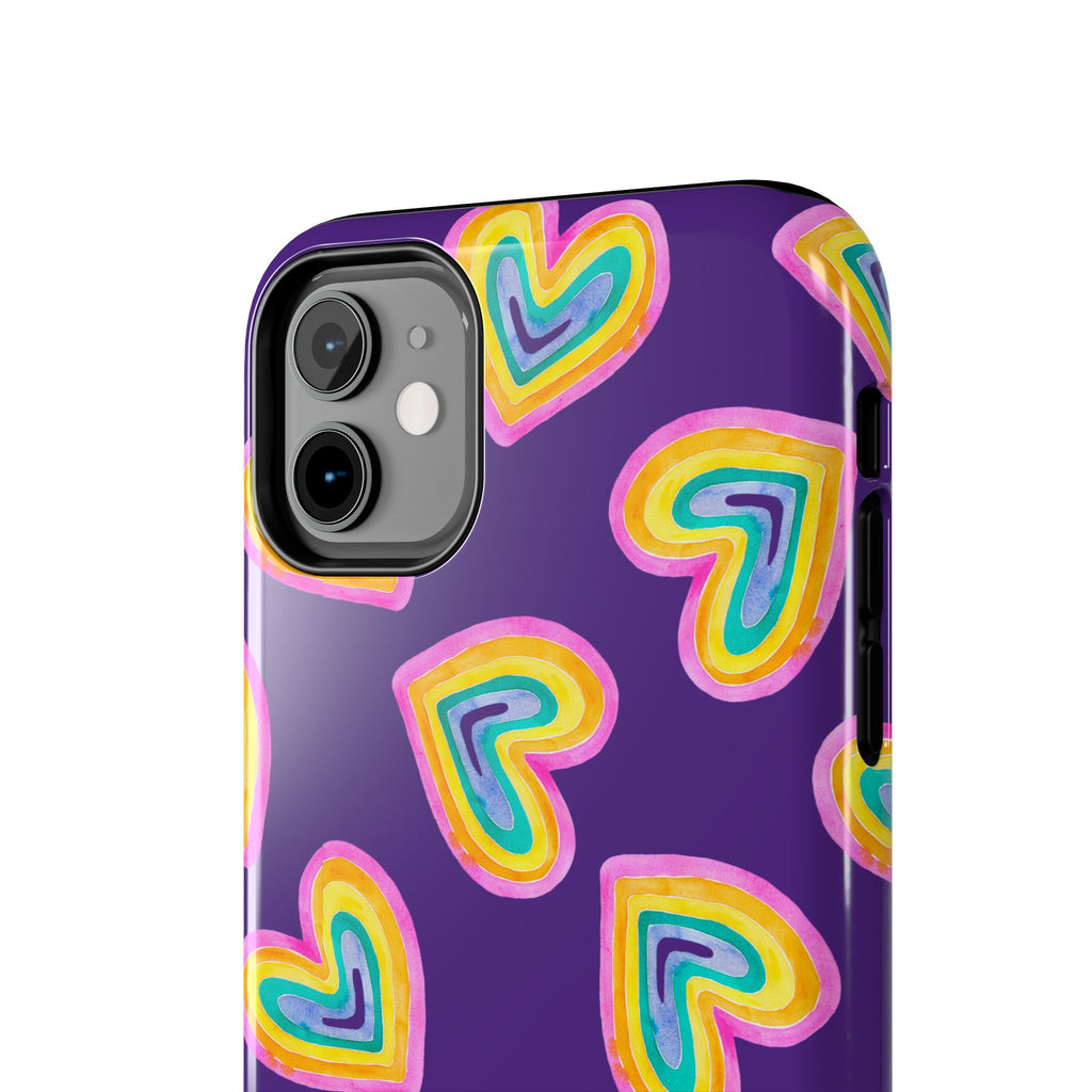 Rainbow Heart Tough Phone Case (For iPhone, Galaxy & More) - Purple