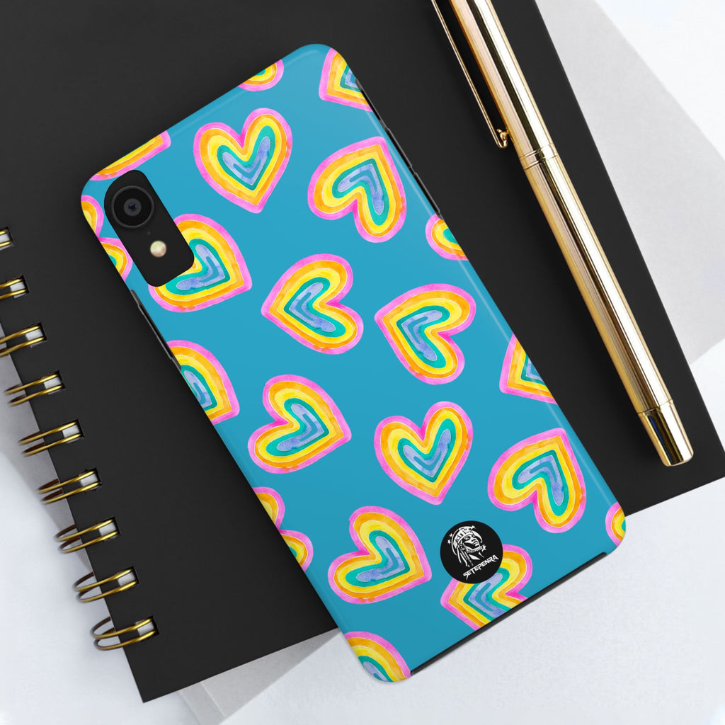 Rainbow Heart Tough Phone Case (For iPhone, Galaxy & More) - Turquoise