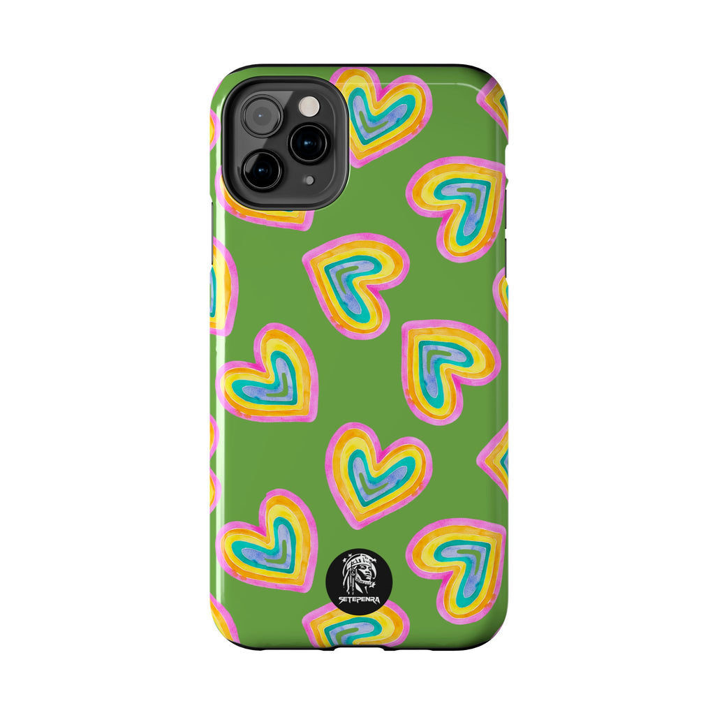 Rainbow Heart Tough Phone Case (For iPhone, Galaxy & More) - Green