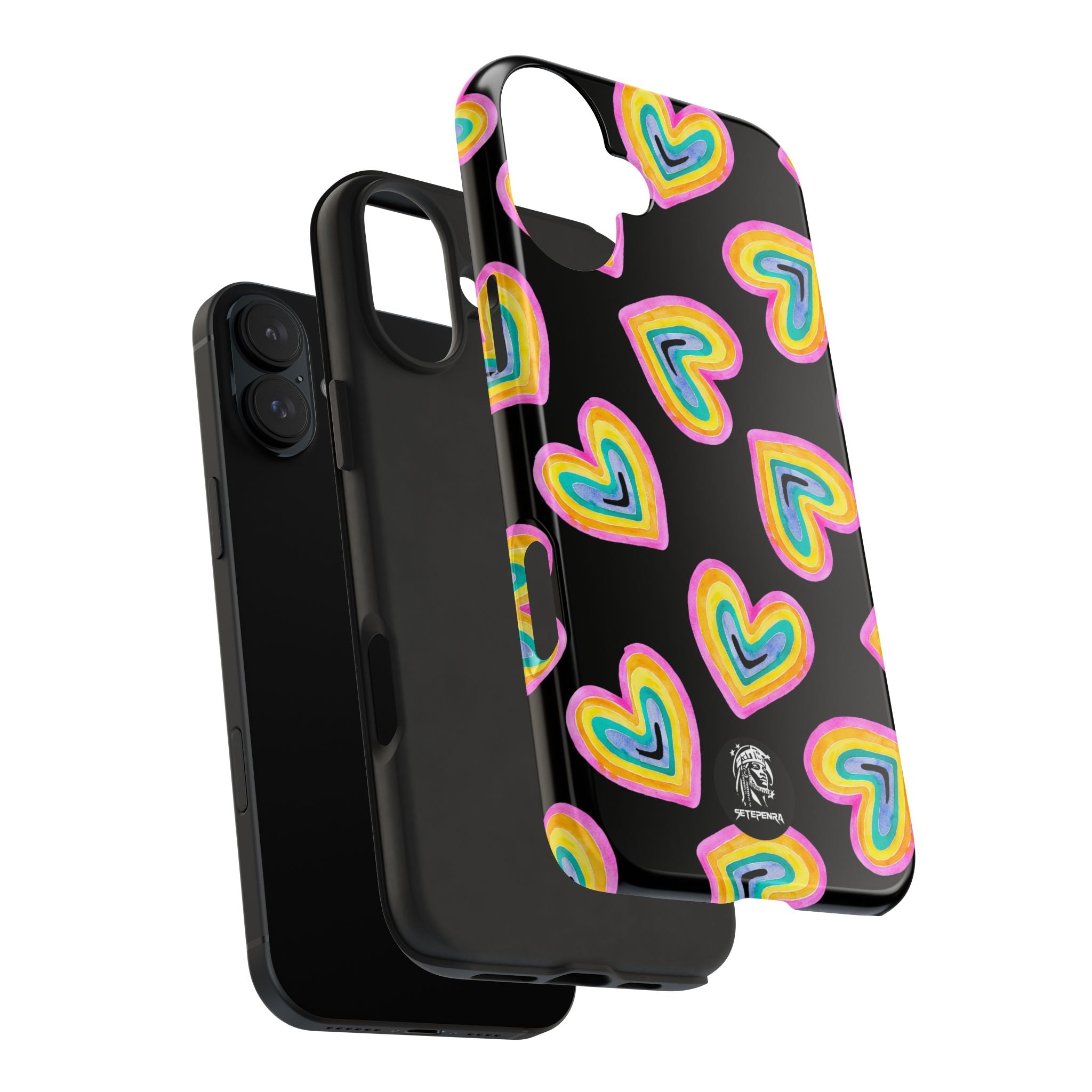 Rainbow Heart Tough Phone Case (For iPhone, Galaxy & More) - Black
