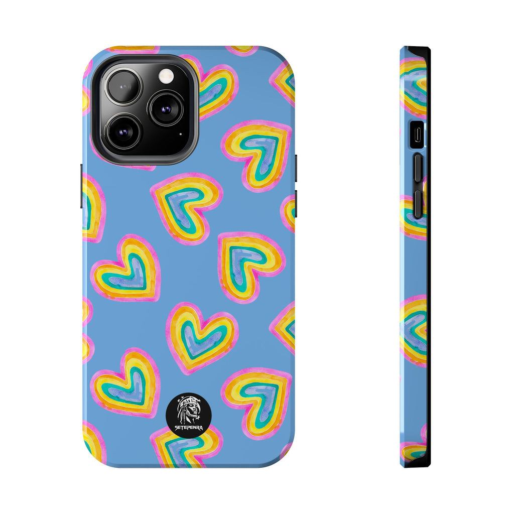 Rainbow Heart Tough Phone Case (For iPhone, Galaxy & More) - Light Blue SETEPENRA Phone Case.