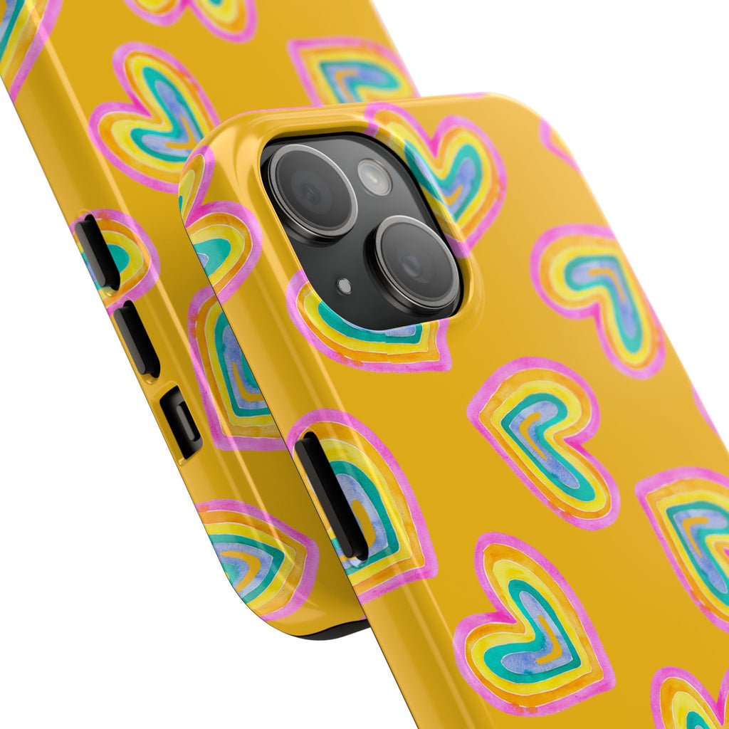 Rainbow Heart Tough Phone Case (For iPhone, Galaxy & More) - Yellow