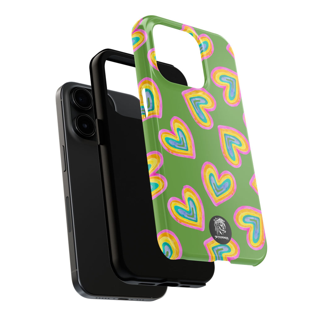 Rainbow Heart Tough Phone Case (For iPhone, Galaxy & More) - Green
