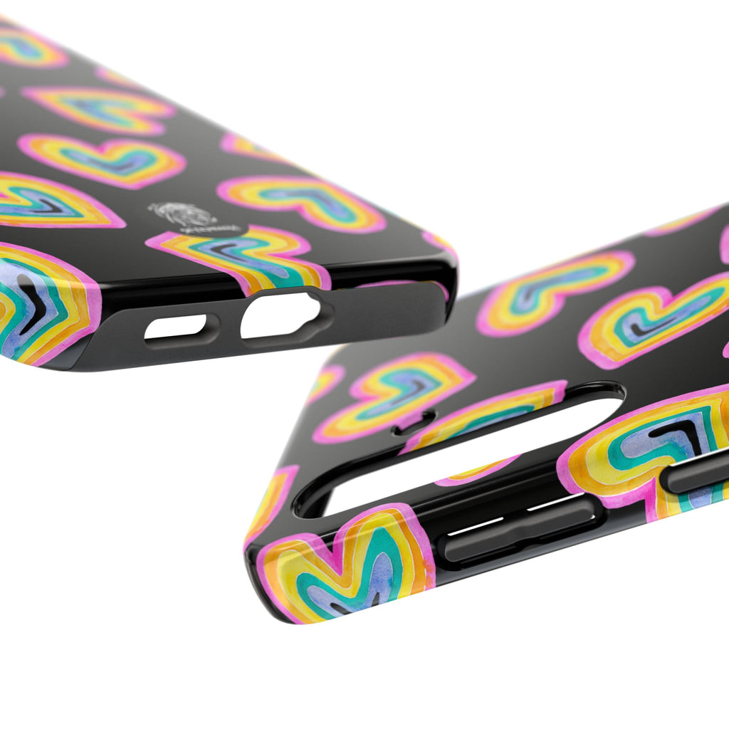 Rainbow Heart Tough Phone Case (For iPhone, Galaxy & More) - Black