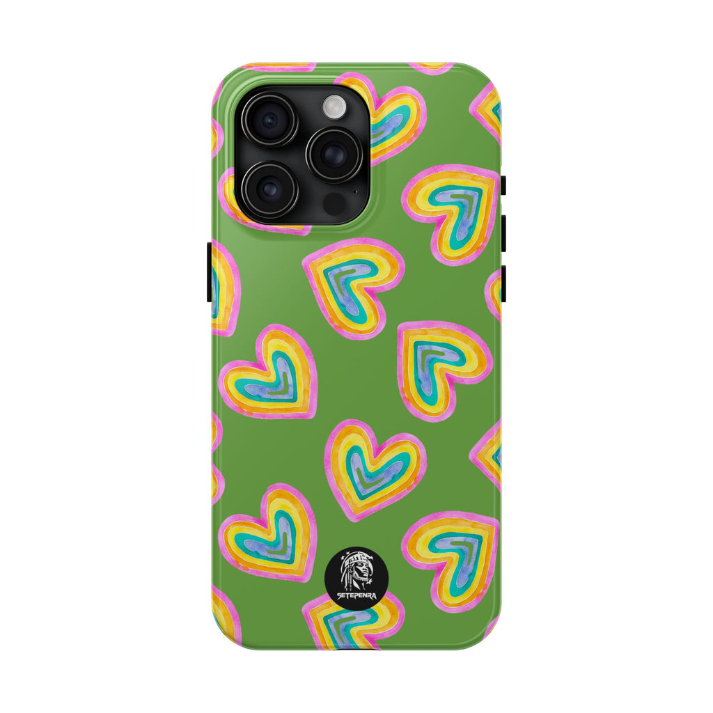 Rainbow Heart Tough Phone Case (For iPhone, Galaxy & More) - Green