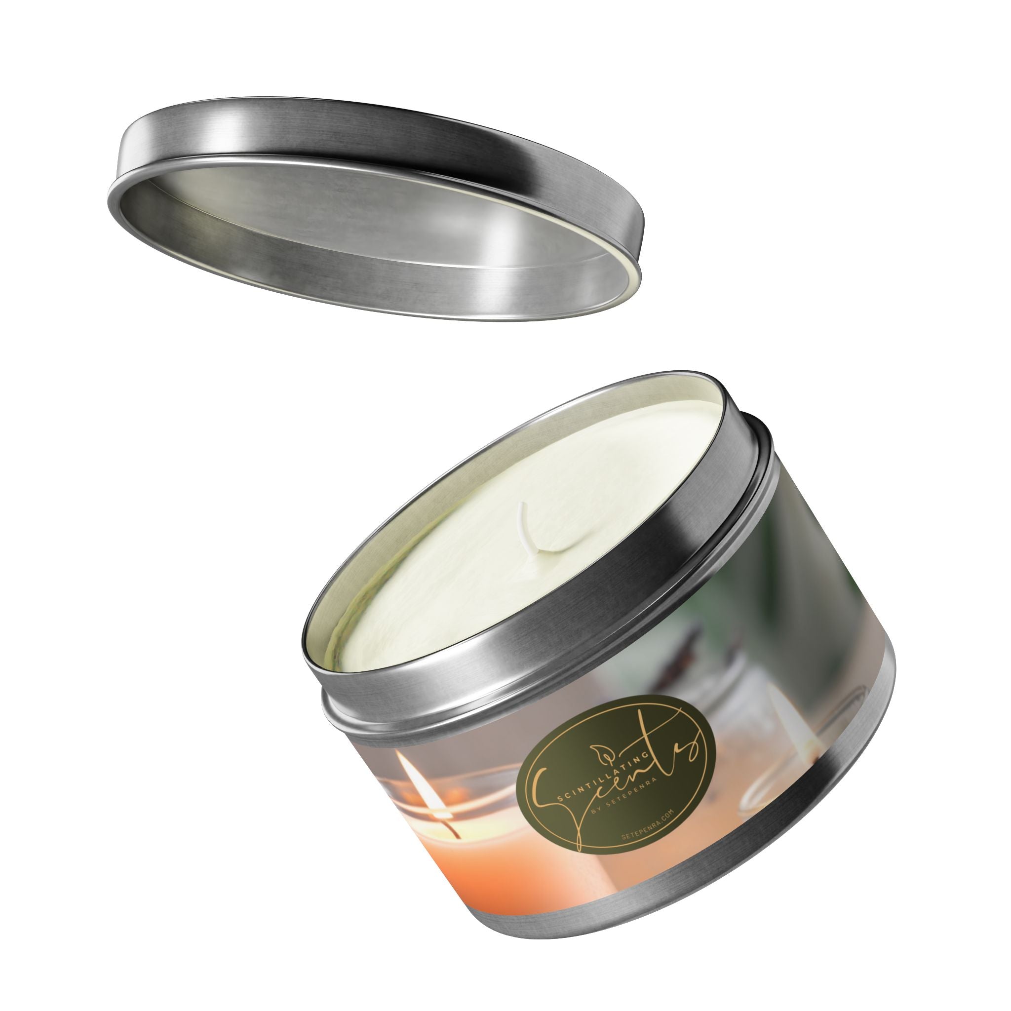 Scintillating Scents by SETEPENRA Tin Candles - Gold, Silver, Black (4oz, 8oz)