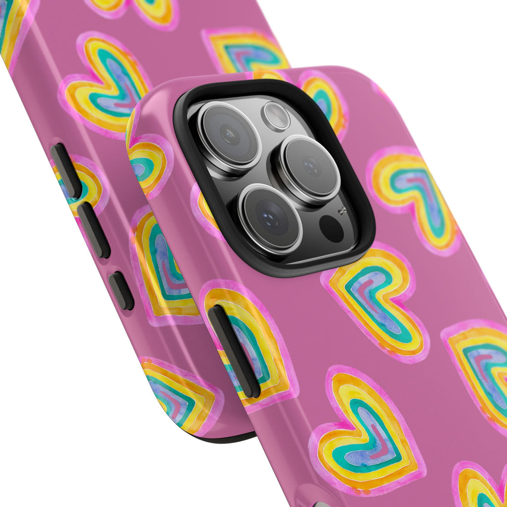 Rainbow Heart Tough Phone Case (For iPhone, Galaxy & More) - Light Pink