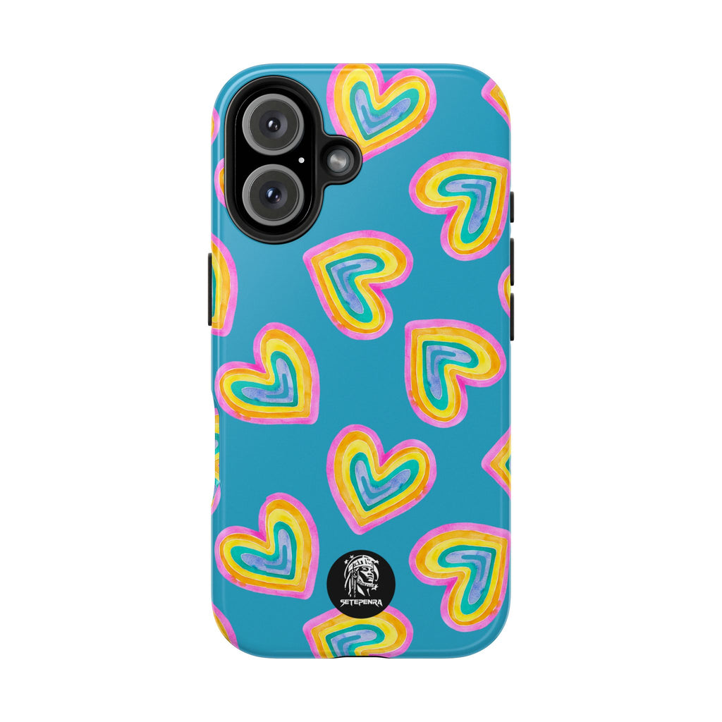 Rainbow Heart Tough Phone Case (For iPhone, Galaxy & More) - Turquoise