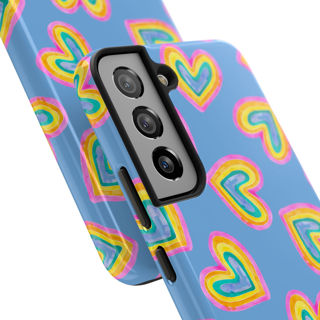 Rainbow Heart Tough Phone Case (For iPhone, Galaxy & More) - Light Blue
