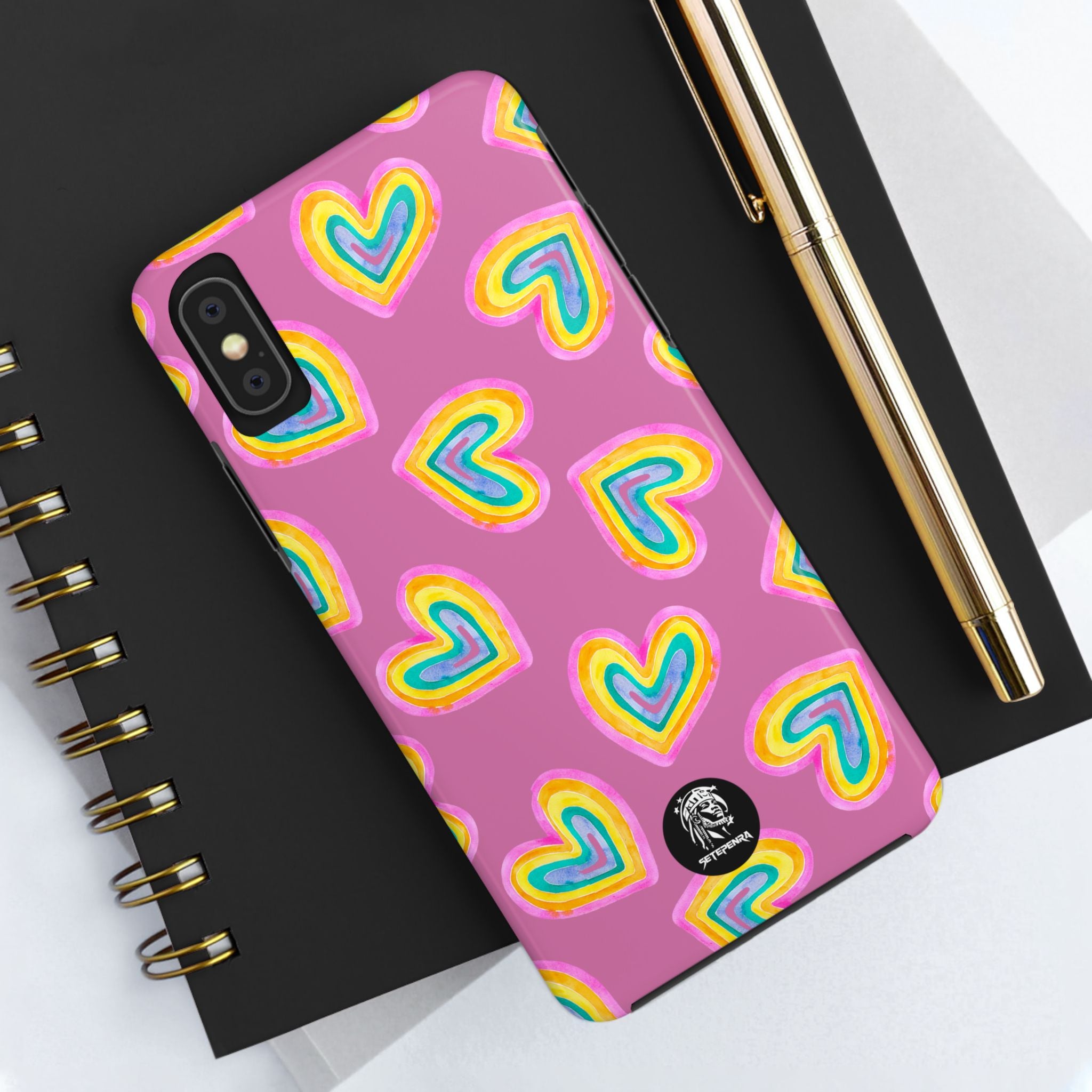 Rainbow Heart Tough Phone Case (For iPhone, Galaxy & More) - Light Pink