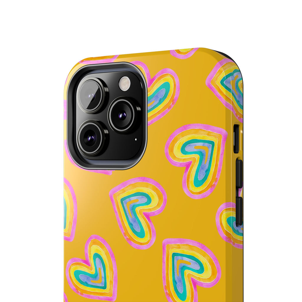 Rainbow Heart Tough Phone Case (For iPhone, Galaxy & More) - Yellow