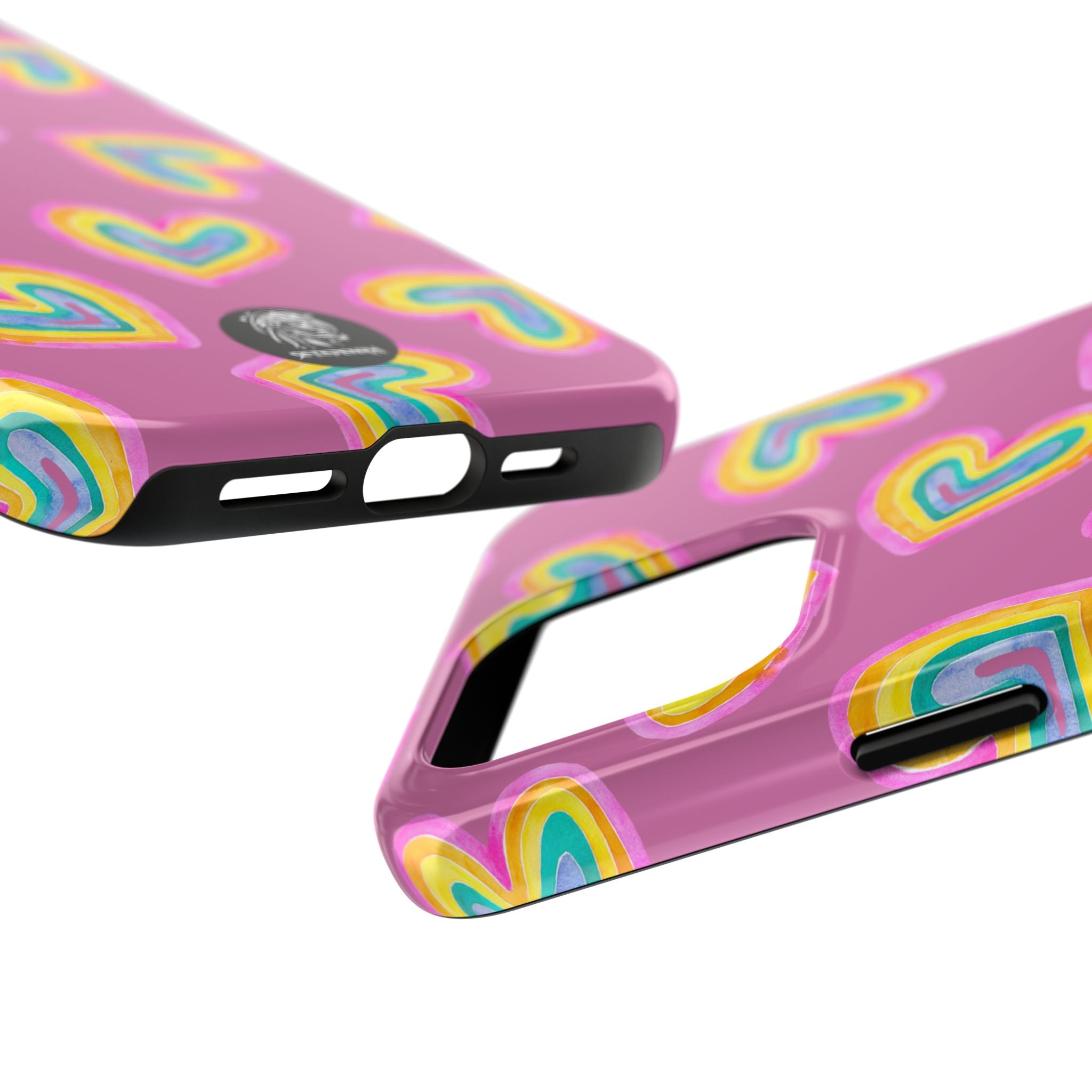 Rainbow Heart Tough Phone Case (For iPhone, Galaxy & More) - Light Pink