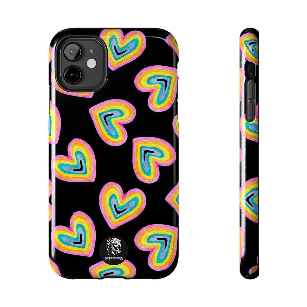 Rainbow Heart Tough Phone Case (For iPhone, Galaxy & More) - Black SETEPENRA Phone Case.