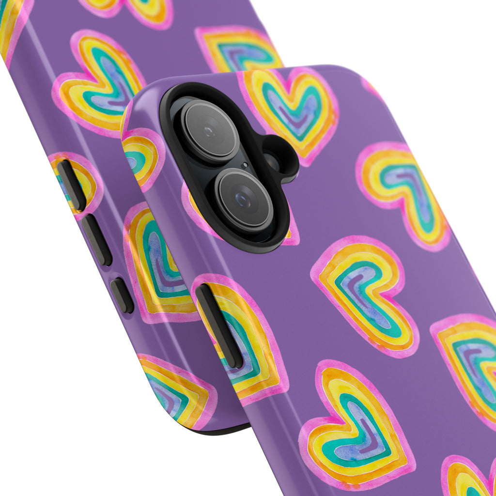 Rainbow Heart Tough Phone Case (For iPhone, Galaxy & More) - Light Purple