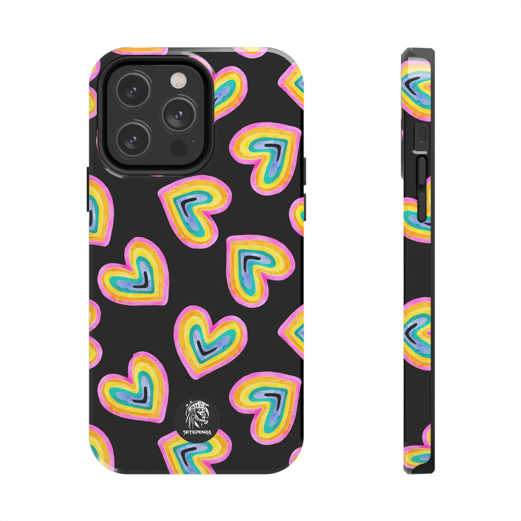 Rainbow Heart Tough Phone Case (For iPhone, Galaxy & More) - Black