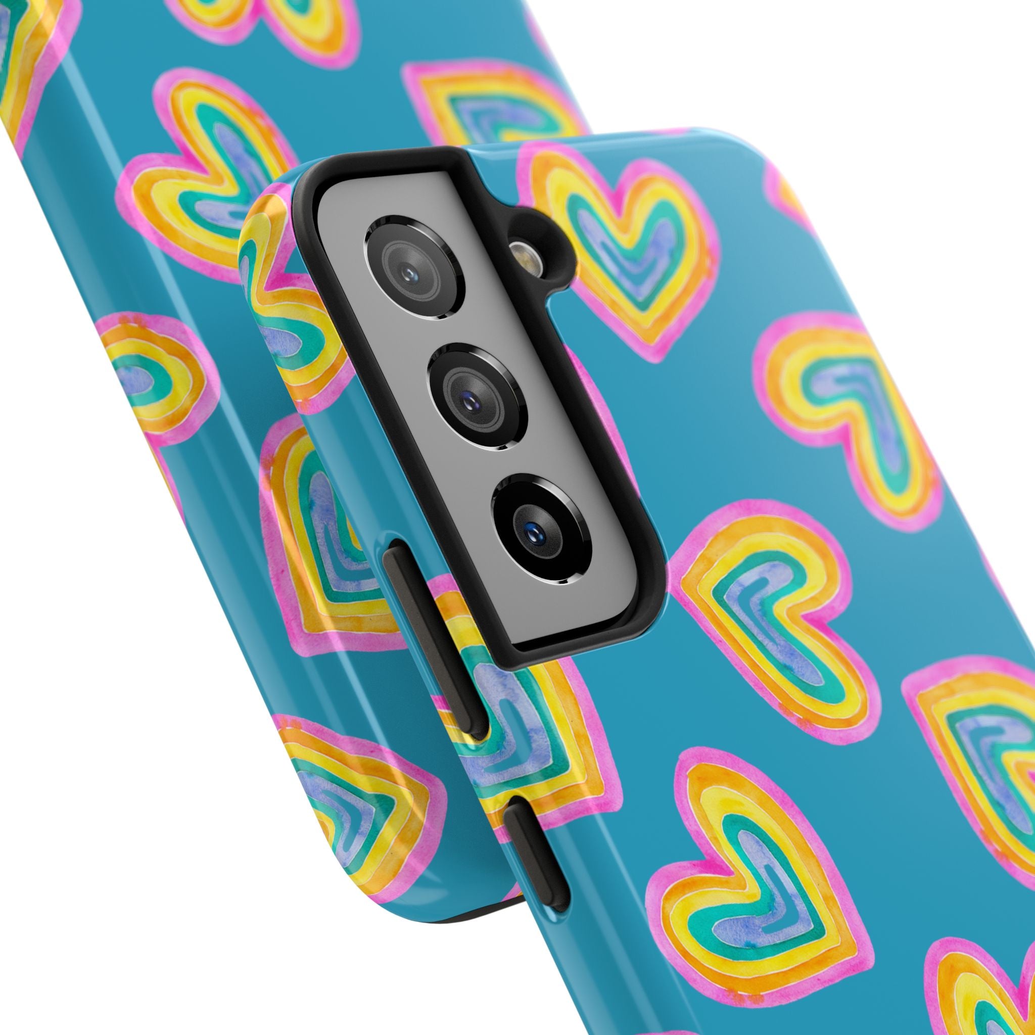 Rainbow Heart Tough Phone Case (For iPhone, Galaxy & More) - Turquoise