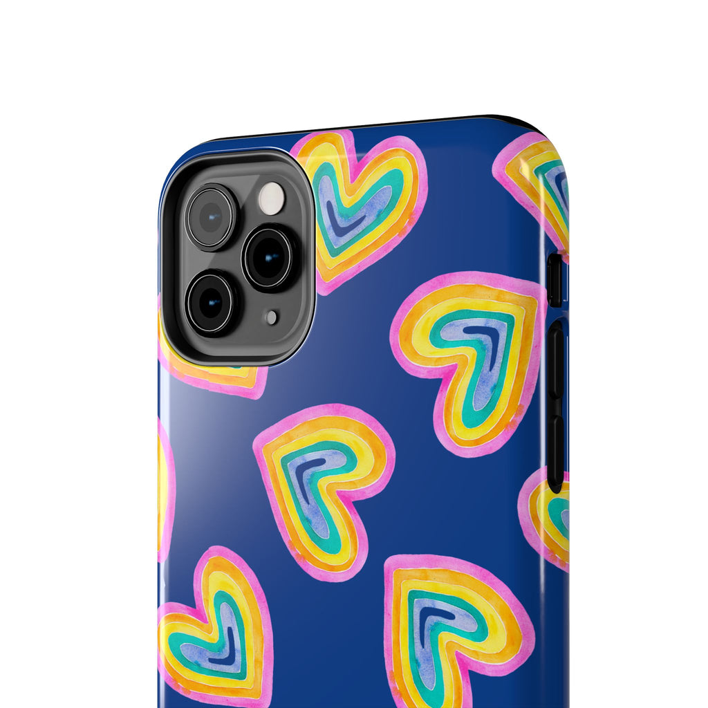 Rainbow Heart Tough Phone Case (For iPhone, Galaxy & More) - Dark Blue
