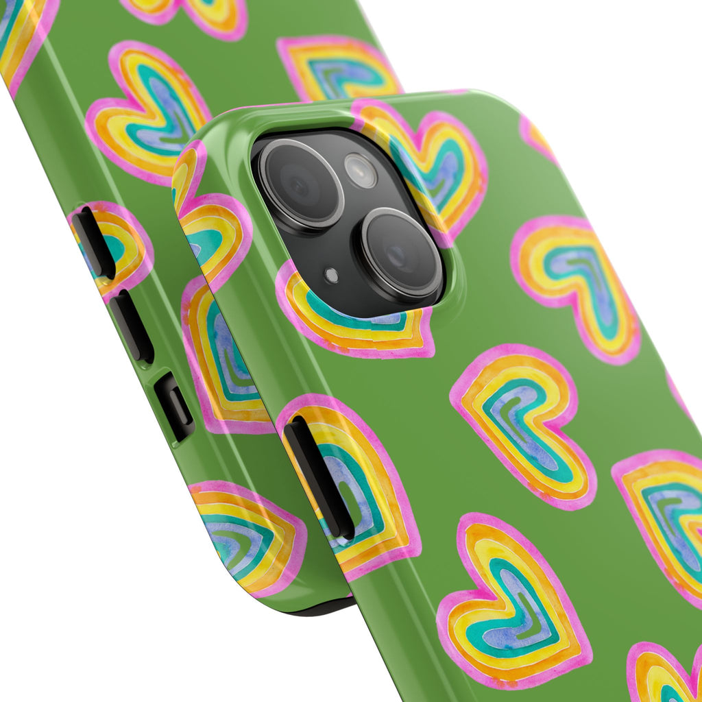 Rainbow Heart Tough Phone Case (For iPhone, Galaxy & More) - Green