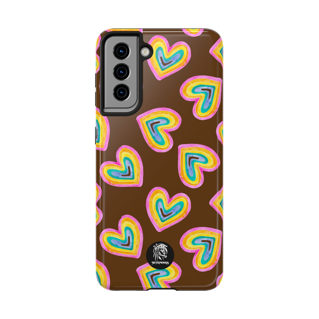 Rainbow Heart Tough Phone Case (For iPhone, Galaxy & More) - Brown