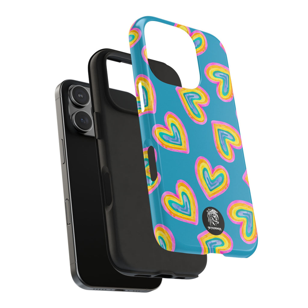 Rainbow Heart Tough Phone Case (For iPhone, Galaxy & More) - Turquoise