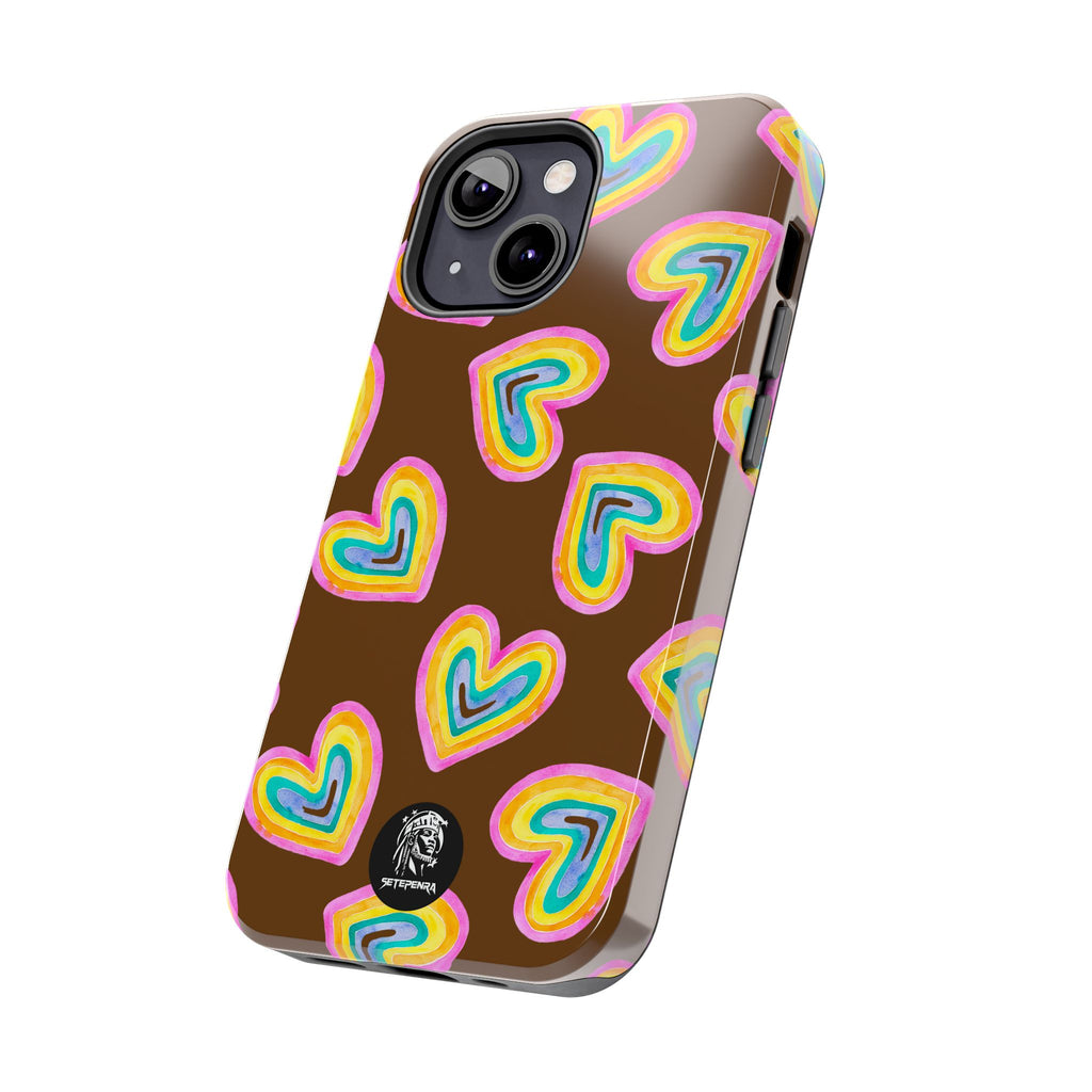 Rainbow Heart Tough Phone Case (For iPhone, Galaxy & More) - Brown