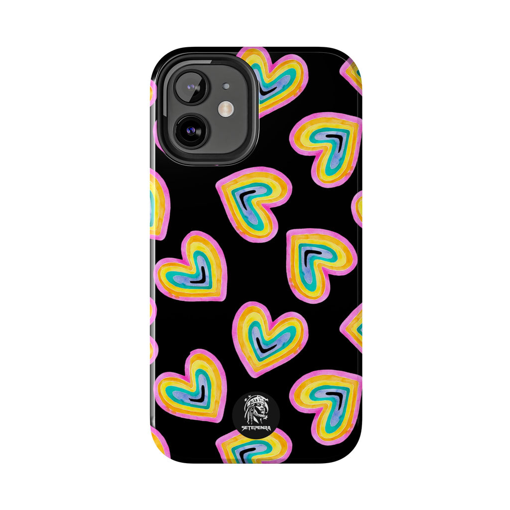 Rainbow Heart Tough Phone Case (For iPhone, Galaxy & More) - Black